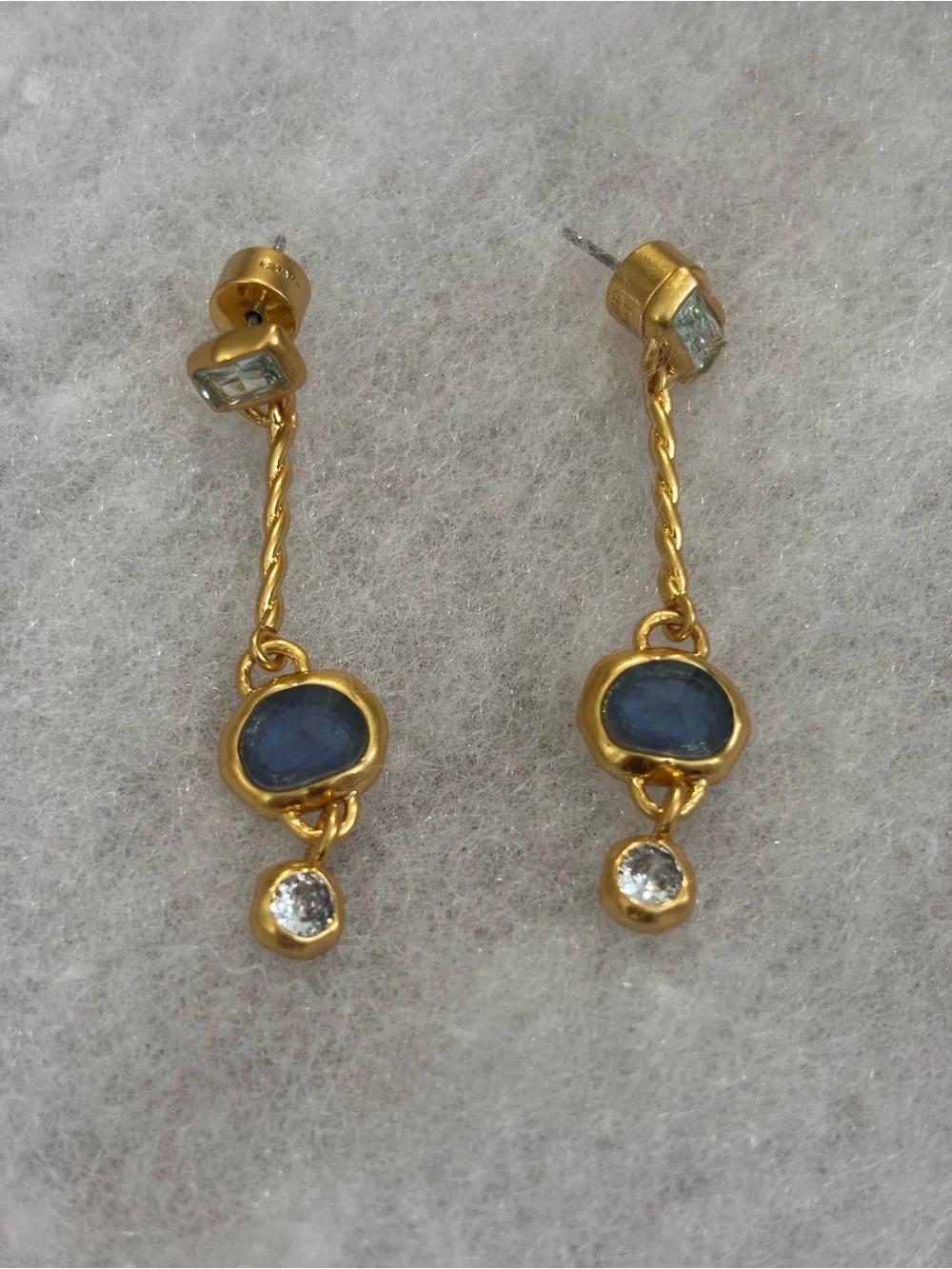 The Met Cypriot Twist Gold Plated Necklace & Earring Set with Blue Stones